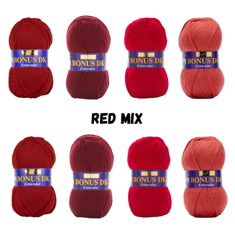 Red Mix Pack Hayfield Bonus DK Yarn Sirdar 100g - 8 Ball Bundle